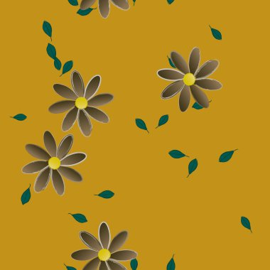 Serbest kompozisyonda yeşil yapraklı çiçekler, vektör illüstrasyonu