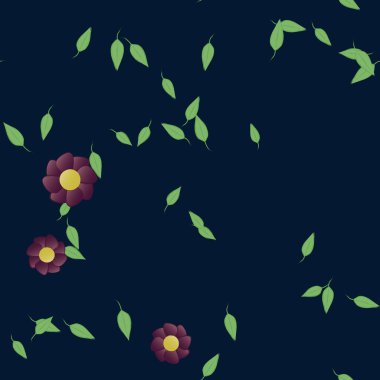 Basit çiçek ve yeşil yapraklı tasarım kompozisyonu, vektör illüstrasyonu