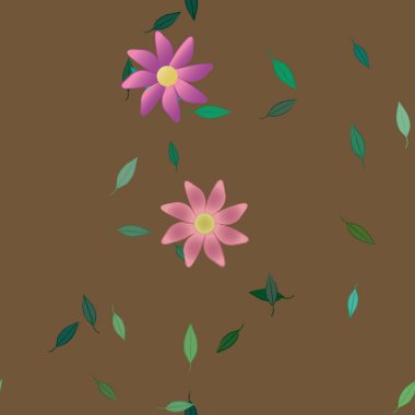 Serbest kompozisyonda yeşil yapraklı çiçekler, vektör illüstrasyonu