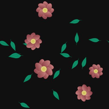 Serbest kompozisyonda yeşil yapraklı çiçekler, vektör illüstrasyonu