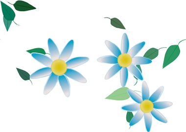 basit renkli çiçekleri olan serbest kompozisyon ve duvar kağıdı için yeşil yapraklar, vektör illüstrasyonu