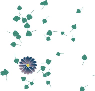 Basit renkli çiçekleri ve arka planda yeşil yaprakları olan güzel kompozisyon, vektör illüstrasyonu