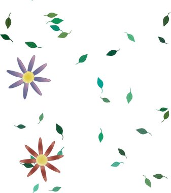 Basit çiçek ve yeşil yapraklı tasarım kompozisyonu, vektör illüstrasyonu