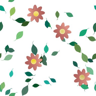 Serbest kompozisyonda yeşil yapraklı çiçekler, vektör illüstrasyonu