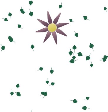 Basit çiçek ve yeşil yapraklı tasarım kompozisyonu, vektör illüstrasyonu