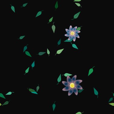 Serbest kompozisyonda yeşil yapraklı çiçekler, vektör illüstrasyonu