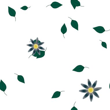 Serbest kompozisyonda yeşil yapraklı çiçekler, vektör illüstrasyonu