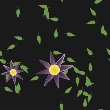 Serbest kompozisyonda yeşil yapraklı çiçekler, vektör illüstrasyonu