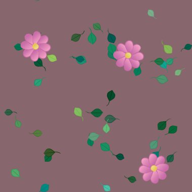 Serbest kompozisyonda yeşil yapraklı çiçekler, vektör illüstrasyonu