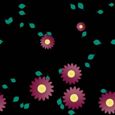 Basit çiçek ve yeşil yapraklı tasarım kompozisyonu, vektör illüstrasyonu