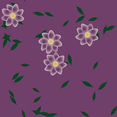 Serbest kompozisyonda yeşil yapraklı çiçekler, vektör illüstrasyonu