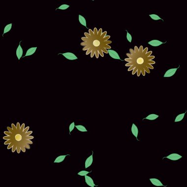 Serbest kompozisyonda yeşil yapraklı çiçekler, vektör illüstrasyonu