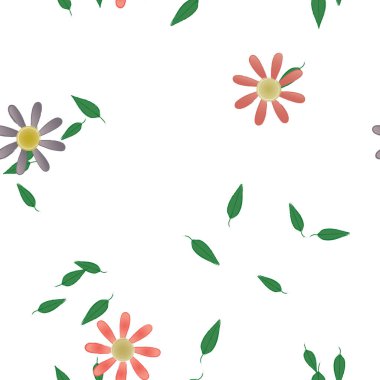 Serbest kompozisyonda yeşil yapraklı çiçekler, vektör illüstrasyonu