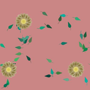 Basit çiçek ve yeşil yapraklı tasarım kompozisyonu, vektör illüstrasyonu