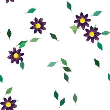 Basit çiçek ve yeşil yapraklı tasarım kompozisyonu, vektör illüstrasyonu