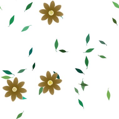 Basit çiçek ve yeşil yapraklı tasarım kompozisyonu, vektör illüstrasyonu