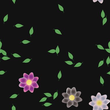 Serbest kompozisyonda yeşil yapraklı çiçekler, vektör illüstrasyonu