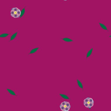 Serbest kompozisyonda yeşil yapraklı basit çiçekler, vektör illüstrasyonu