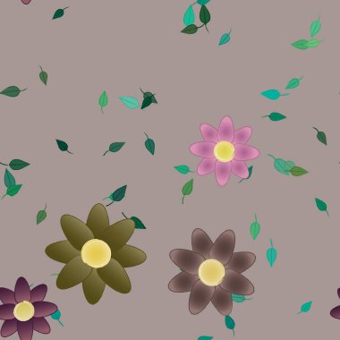 Serbest kompozisyonda yeşil yapraklı çiçekler, vektör illüstrasyonu