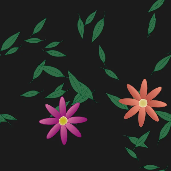 Flores Con Hojas Verdes Composición Libre Ilustración Vectorial — Archivo Imágenes Vectoriales