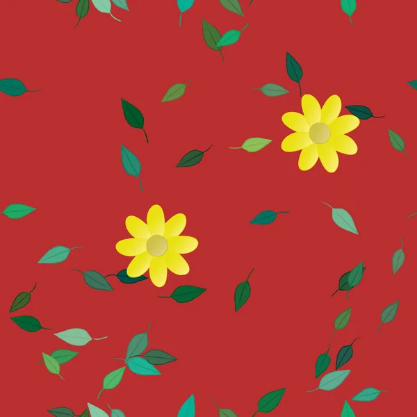 Composición Diseño Con Flores Simples Hojas Verdes Ilustración Vectorial — Archivo Imágenes Vectoriales