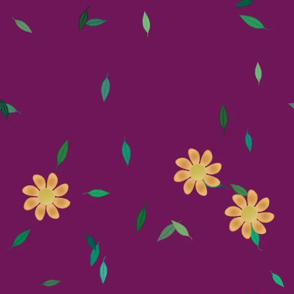 Composición Diseño Con Flores Simples Hojas Verdes Ilustración Vectorial — Vector de stock