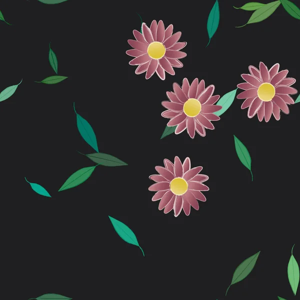 Composição Bonita Com Flores Coloridas Simples Folhas Verdes Fundo Ilustração —  Vetores de Stock