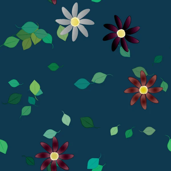 Flores Con Hojas Verdes Composición Libre Ilustración Vectorial — Vector de stock