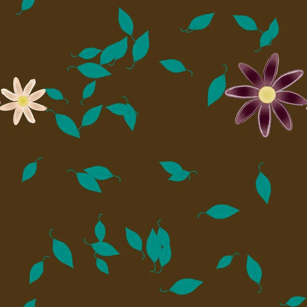 Flores Con Hojas Verdes Composición Libre Ilustración Vectorial — Vector de stock