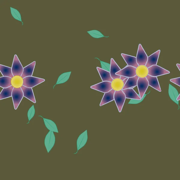 Fleurs Simples Avec Des Feuilles Vertes Composition Libre Illustration Vectorielle — Image vectorielle