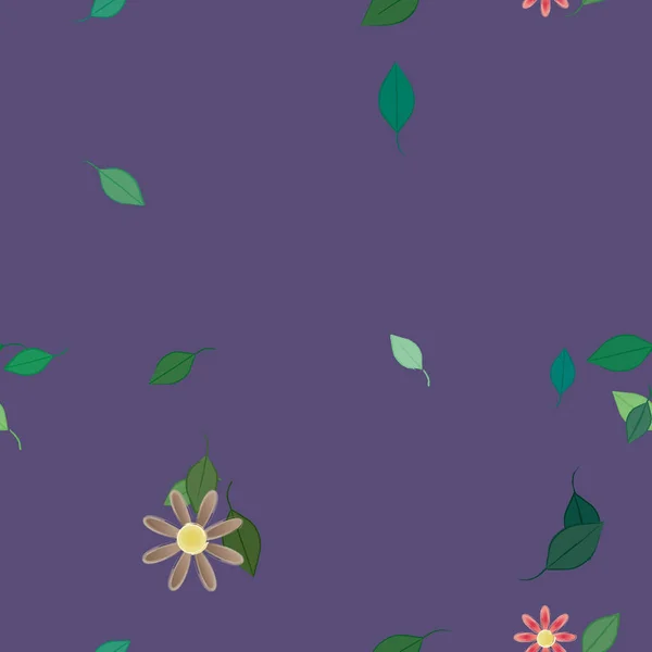 Flores Simples Con Hojas Verdes Composición Libre Ilustración Vectorial — Vector de stock