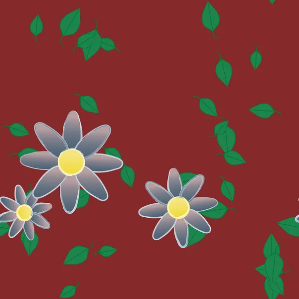 Flores Simples Con Hojas Verdes Composición Libre Ilustración Vectorial — Vector de stock