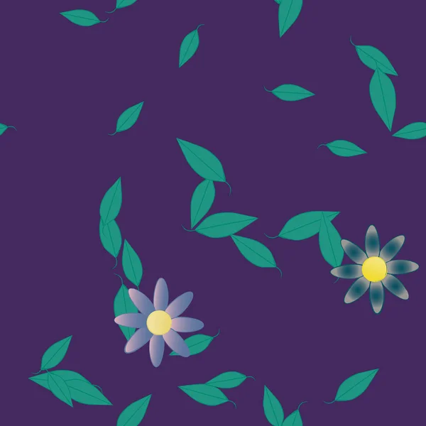 Fleurs Simples Avec Des Feuilles Vertes Composition Libre Illustration Vectorielle — Image vectorielle