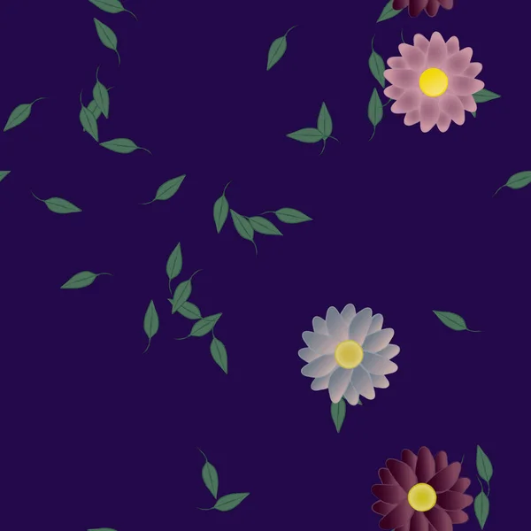 Flores Con Hojas Verdes Composición Libre Ilustración Vectorial — Vector de stock