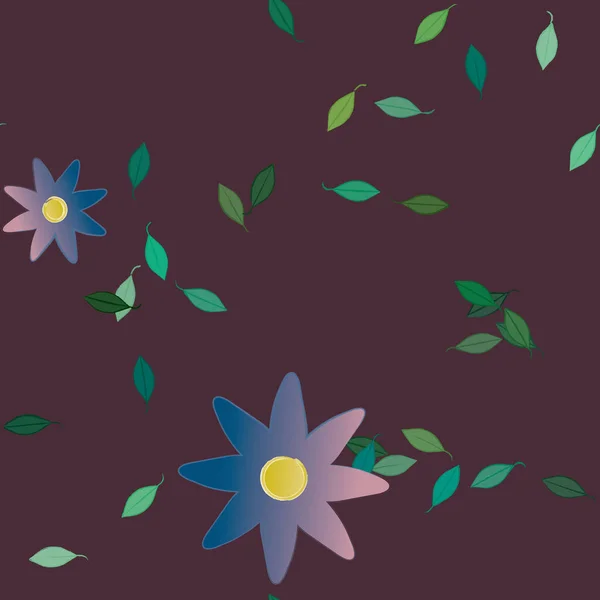 Fleurs Simples Avec Des Feuilles Vertes Composition Libre Illustration Vectorielle — Image vectorielle