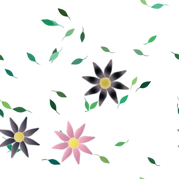 シンプルな花や緑の葉で構成され — ストックベクタ