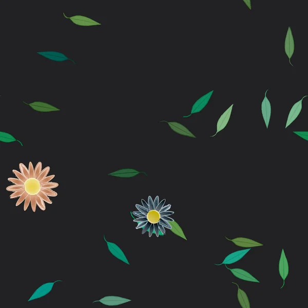 Composición Libre Con Flores Colores Simples Hojas Verdes Para Papel — Vector de stock