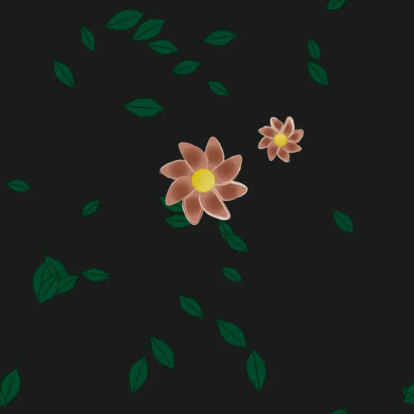 Bloemen Met Groene Bladeren Vrije Samenstelling Vector Illustratie — Stockvector