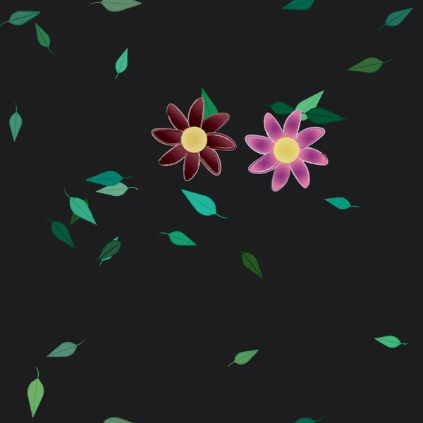 Composición Libre Con Flores Colores Simples Hojas Verdes Para Papel — Archivo Imágenes Vectoriales