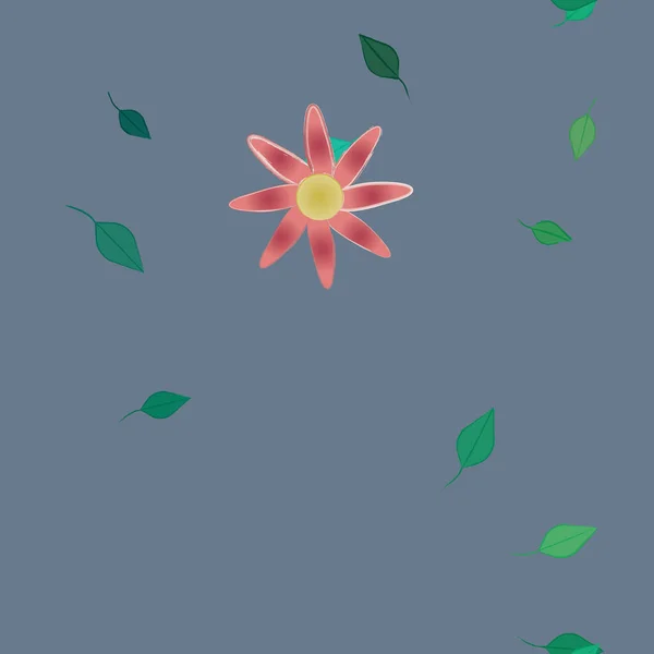 Composition Design Avec Fleurs Simples Feuilles Vertes Illustration Vectorielle — Image vectorielle