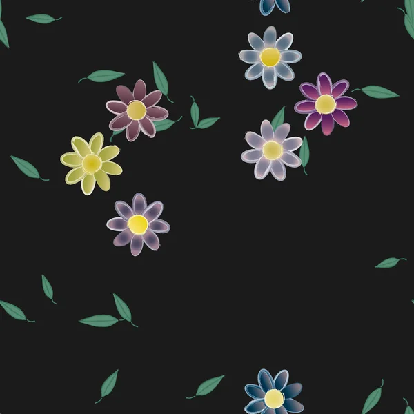 Flores Simples Con Hojas Verdes Composición Libre Ilustración Vectorial — Vector de stock