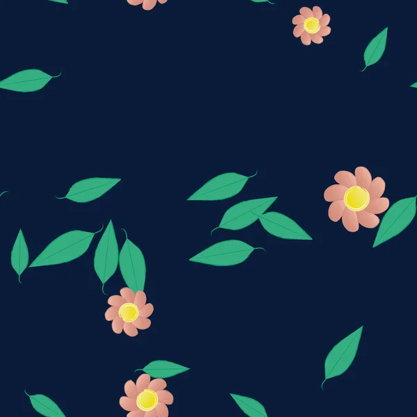 Flores Simples Con Hojas Verdes Composición Libre Ilustración Vectorial — Vector de stock