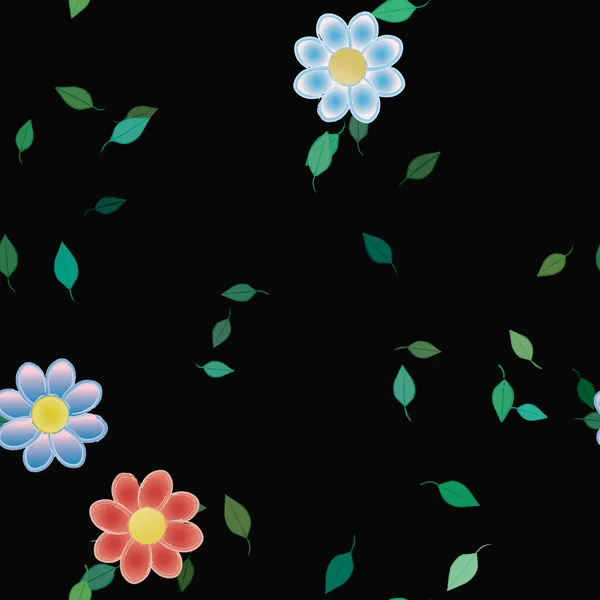 Flores Simples Con Hojas Verdes Composición Libre Ilustración Vectorial — Vector de stock