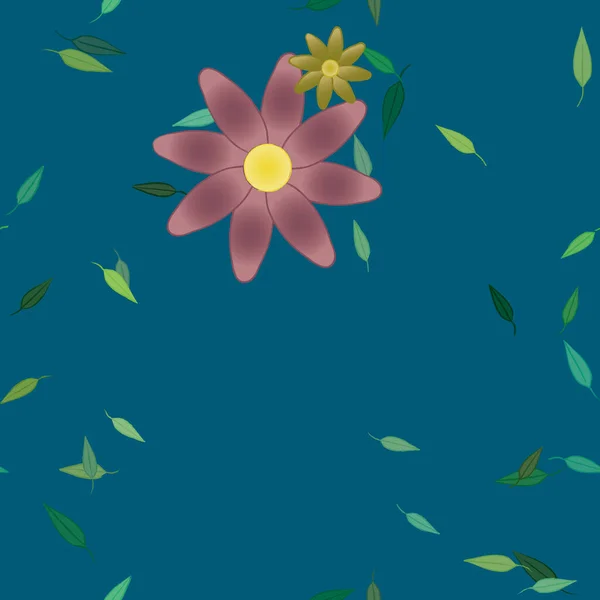 Flores Con Hojas Verdes Composición Libre Ilustración Vectorial — Vector de stock