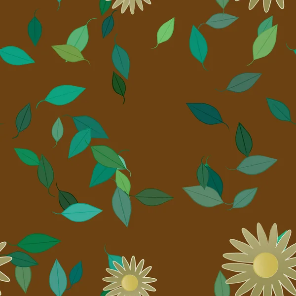 Composición Libre Con Flores Colores Simples Hojas Verdes Para Papel — Vector de stock