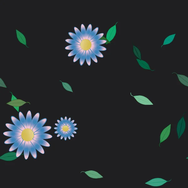 Composición Diseño Con Flores Simples Hojas Verdes Ilustración Vectorial — Vector de stock