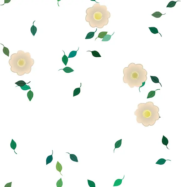 Composition Design Avec Fleurs Simples Feuilles Vertes Illustration Vectorielle — Image vectorielle