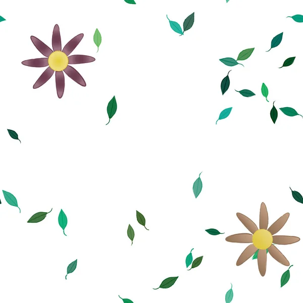 Composição Livre Com Flores Coloridas Simples Folhas Verdes Para Papel — Vetor de Stock