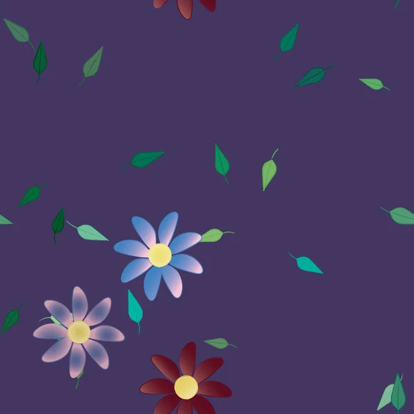 Flores Con Hojas Verdes Composición Libre Ilustración Vectorial — Archivo Imágenes Vectoriales