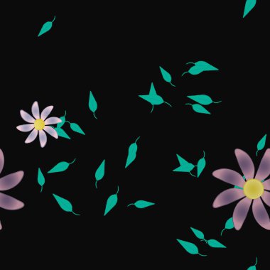 Basit çiçek ve yeşil yapraklı tasarım kompozisyonu, vektör illüstrasyonu